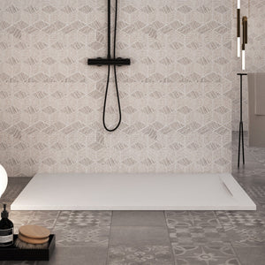 Piatto doccia in marmoresina bianco effetto pietra cemento vincent, misura 90x140