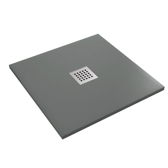 Piatto doccia in marmo resina effetto pietra con foro centrale grigio scuro chic, misura 80x90