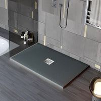 Piatto doccia in marmo resina effetto pietra con foro centrale grigio scuro chic, misura 80x90