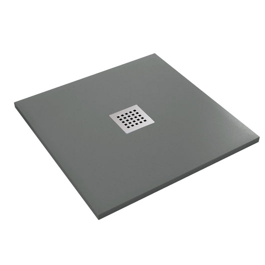 Piatto doccia in marmo resina effetto pietra con foro centrale grigio scuro chic, misura 75x90