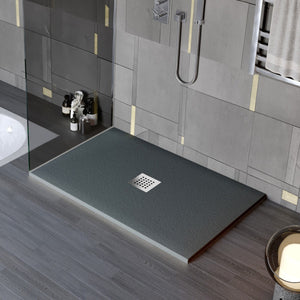 Piatto doccia in marmo resina effetto pietra con foro centrale grigio scuro chic, misura 75x90