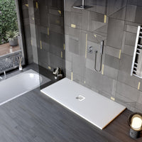 Piatto doccia in marmo resina effetto pietra con foro centrale bianco chic, misura 75x130