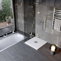 Piatto doccia in marmo resina effetto pietra con foro centrale bianco chic, misura 75x130