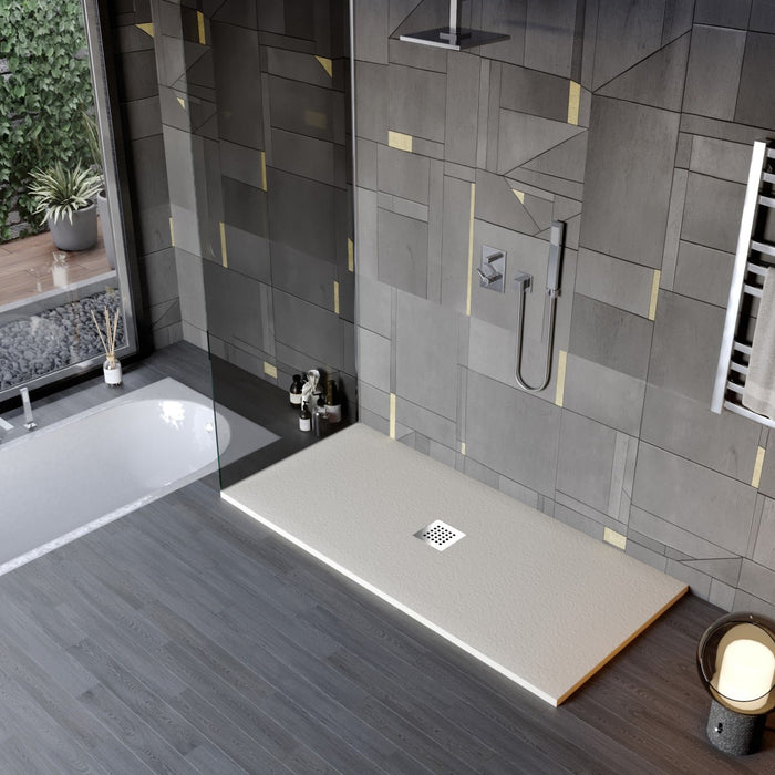 Piatto doccia in marmo resina effetto pietra con foro centrale crema chic, misura 75x150