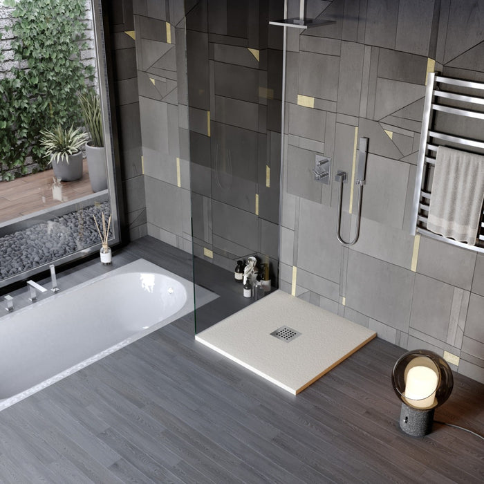 Piatto doccia in marmo resina effetto pietra con foro centrale crema chic, misura 75x150