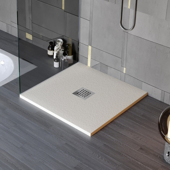 Piatto doccia in marmo resina effetto pietra con foro centrale crema chic, misura 75x150