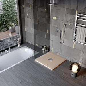 Piatto doccia in marmo resina effetto pietra con foro centrale tortora chic, misura 70x100