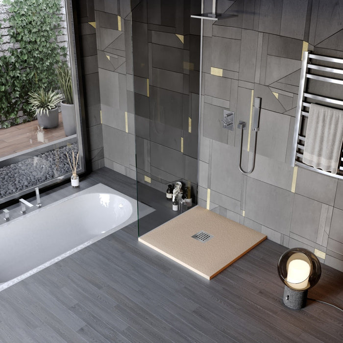 Piatto doccia in marmo resina effetto pietra con foro centrale tortora chic, misura 70x100