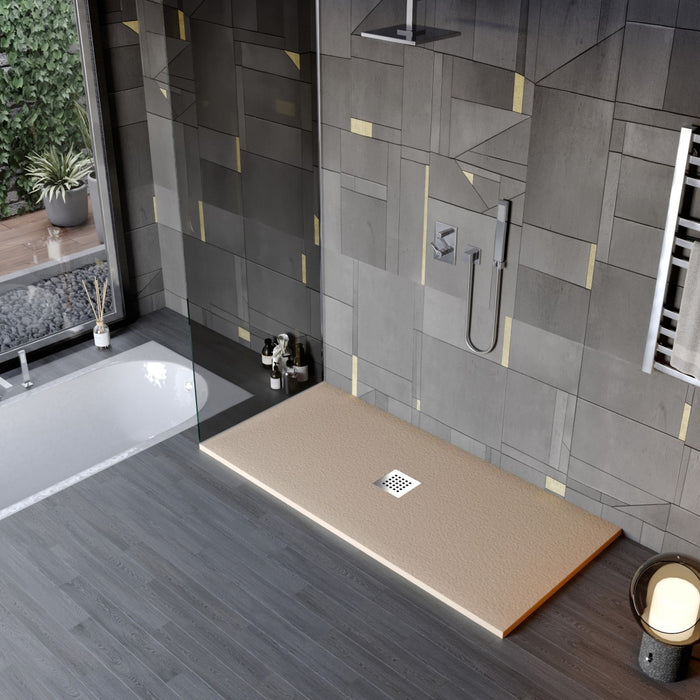 Piatto doccia in marmo resina effetto pietra con foro centrale tortora chic, misura 70x100