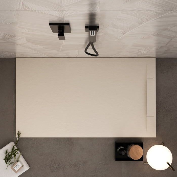 Piatto doccia in marmoresina crema effetto pietra cemento vincent, misura 80x130