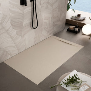 Piatto doccia in marmoresina crema effetto pietra cemento vincent, misura 70x130