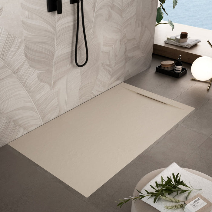 Piatto doccia in marmoresina crema effetto pietra cemento vincent, misura 70x100