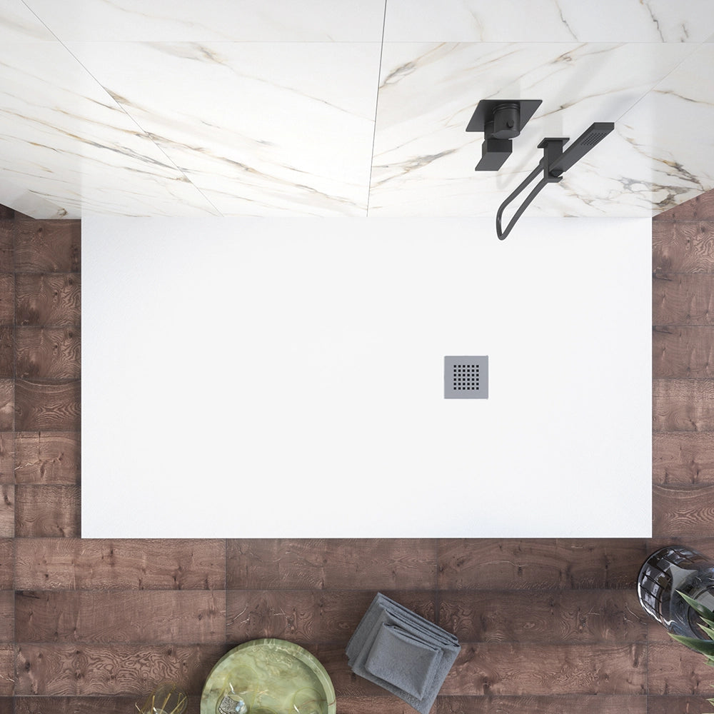 Piatto doccia 80x100cm in marmoresina bianco effetto pietra | Kos