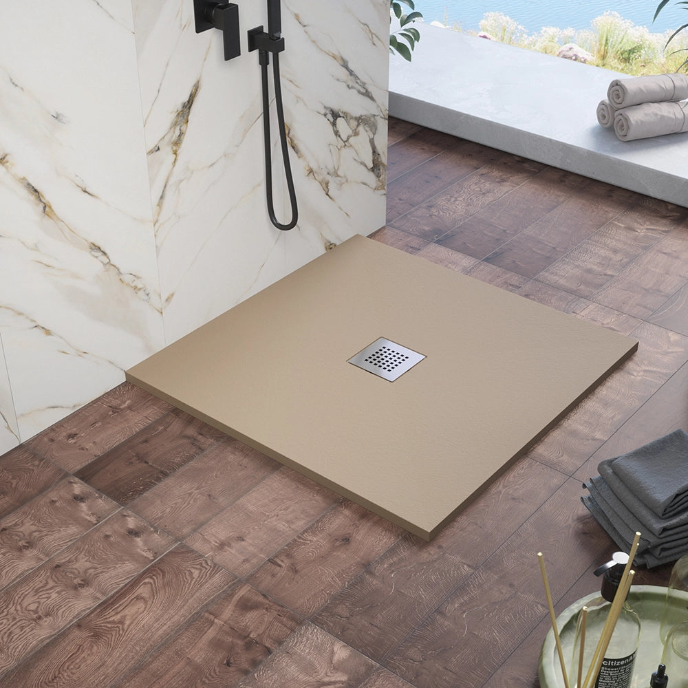 Piatto doccia 80x80cm in marmoresina marrone effetto pietra | Kos