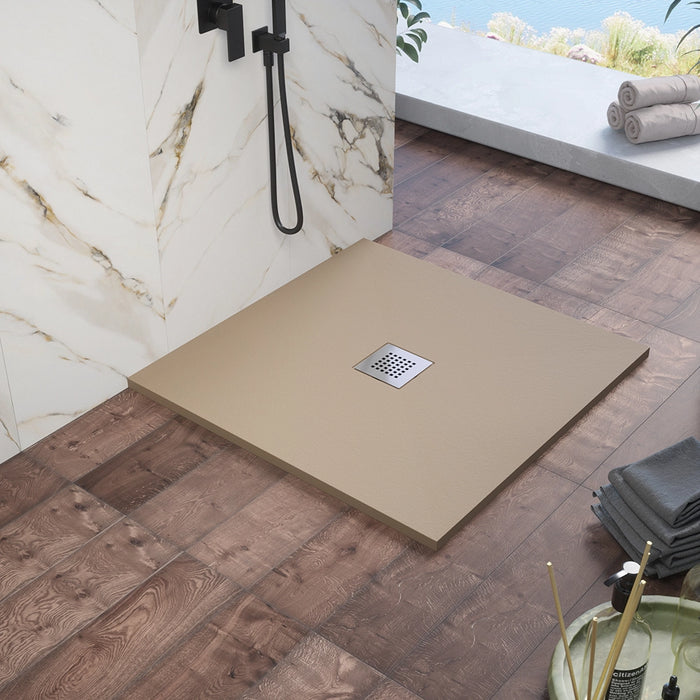 Piatto doccia 80x80cm in marmoresina marrone effetto pietra | Kos