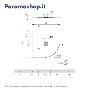 Piatto doccia semicircolare 80x80cm in marmoresina grigio effetto pietra | Kos