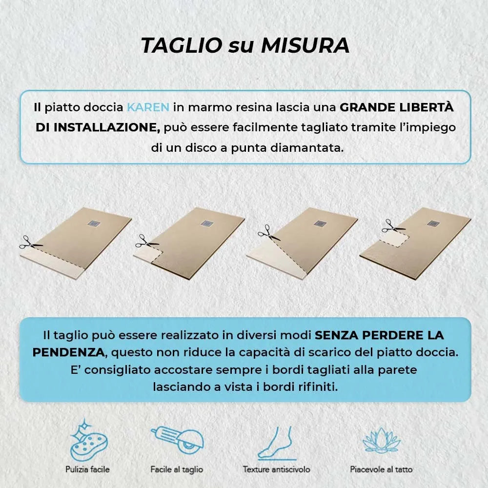 Piatto doccia filo pavimento 120x120 resina Karen tortora effetto pietra