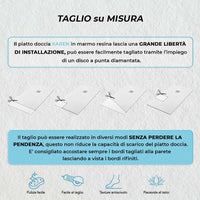 Piatto doccia filo pavimento 70x140 in resina Karen bianco pietra