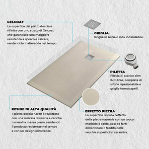 Piatto doccia filo pavimento 70x140 in resina Karen pietra tortora