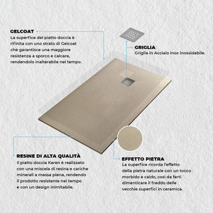 Piatto doccia filo pavimento 80x110 in resina Karen pietra tortora