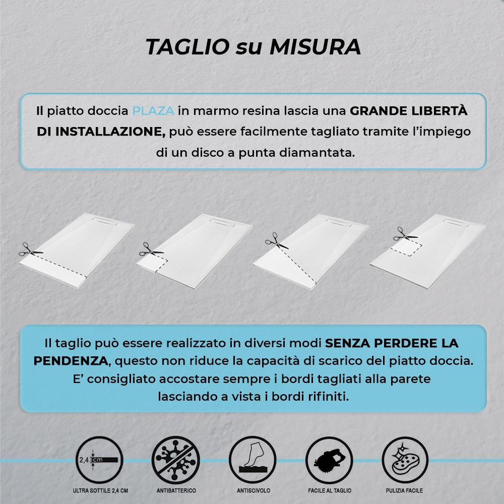 Piatto doccia filo pavimento 80x140 Plaza marmoresina bianco
