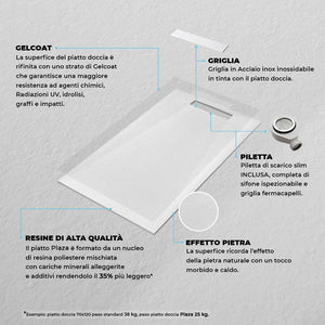 Piatto doccia filo pavimento 80x140 Plaza marmoresina bianco