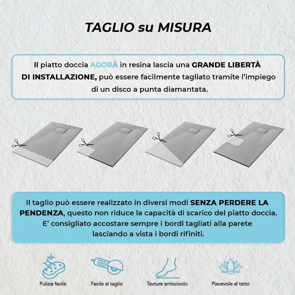 Piatto doccia filo pavimento 80x140 serie Agorà grigio effetto pietra