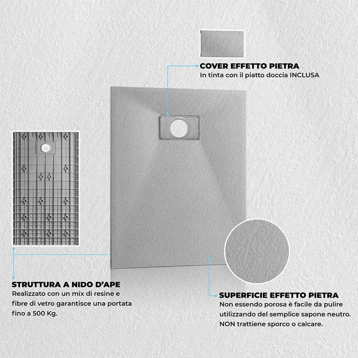 Piatto doccia filo pavimento 80x140 serie Agorà grigio effetto pietra