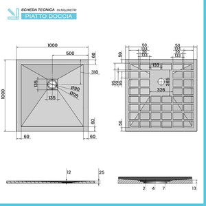Piatto doccia filo pavimento Karen 100x100 in resina bianco pietra