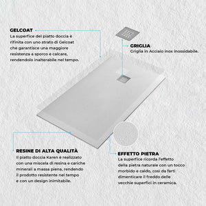 Piatto doccia filo pavimento Karen 70x170 in resina bianco pietra
