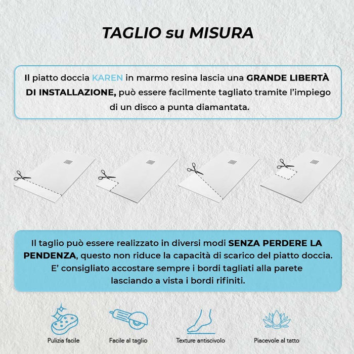 Piatto doccia filo pavimento Karen 70x170 in resina bianco pietra