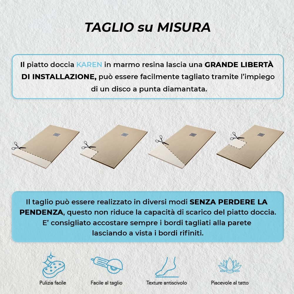 Piatto doccia filo pavimento Karen 70x170 in resina pietra tortora
