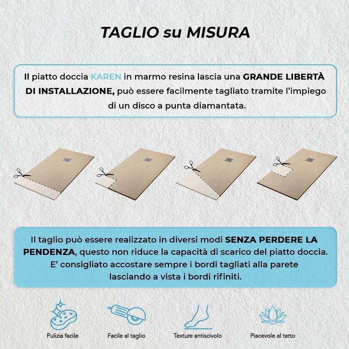 Piatto doccia filo pavimento Karen 80x160 in resina pietra tortora
