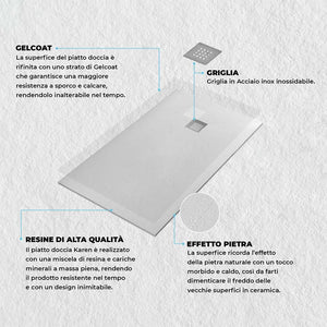 Piatto doccia filo pavimento Karen 90x90 in resina bianco pietra