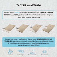 Piatto doccia filo pavimento Karen 90x90 in resina pietra tortora