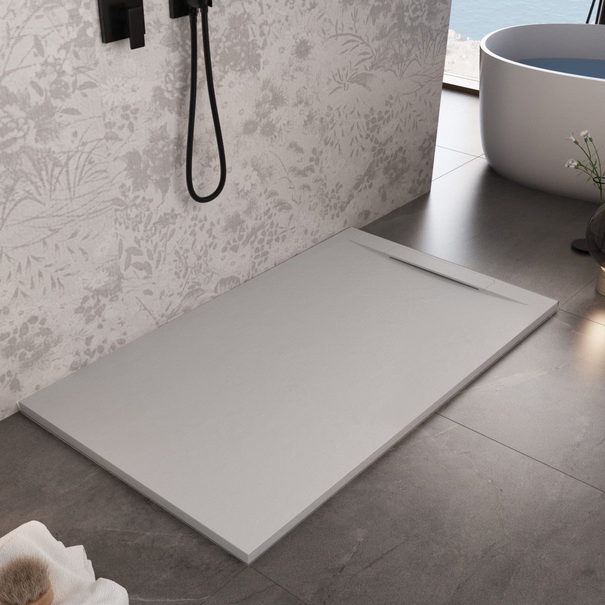 Piatto doccia in marmoresina grigio chiaro effetto pietra cemento vincent, misura 80x180