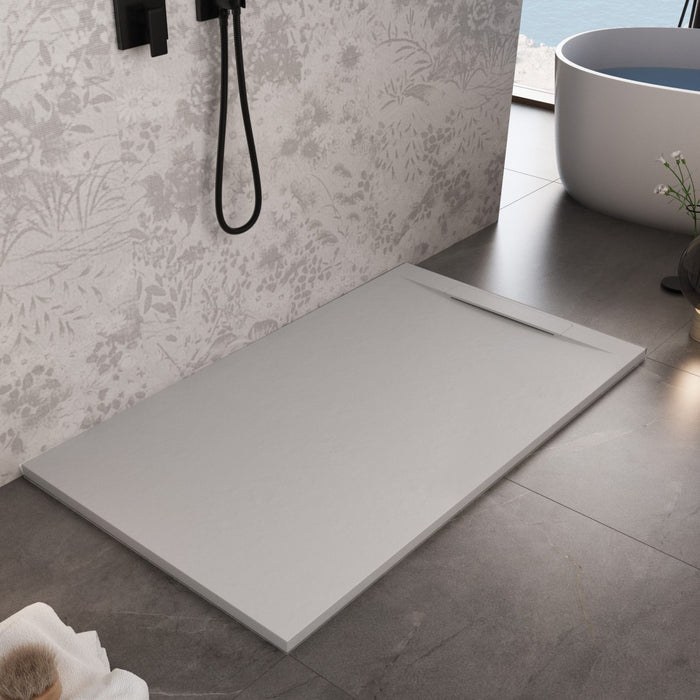 Piatto doccia in marmoresina grigio chiaro effetto pietra cemento vincent, misura 80x190