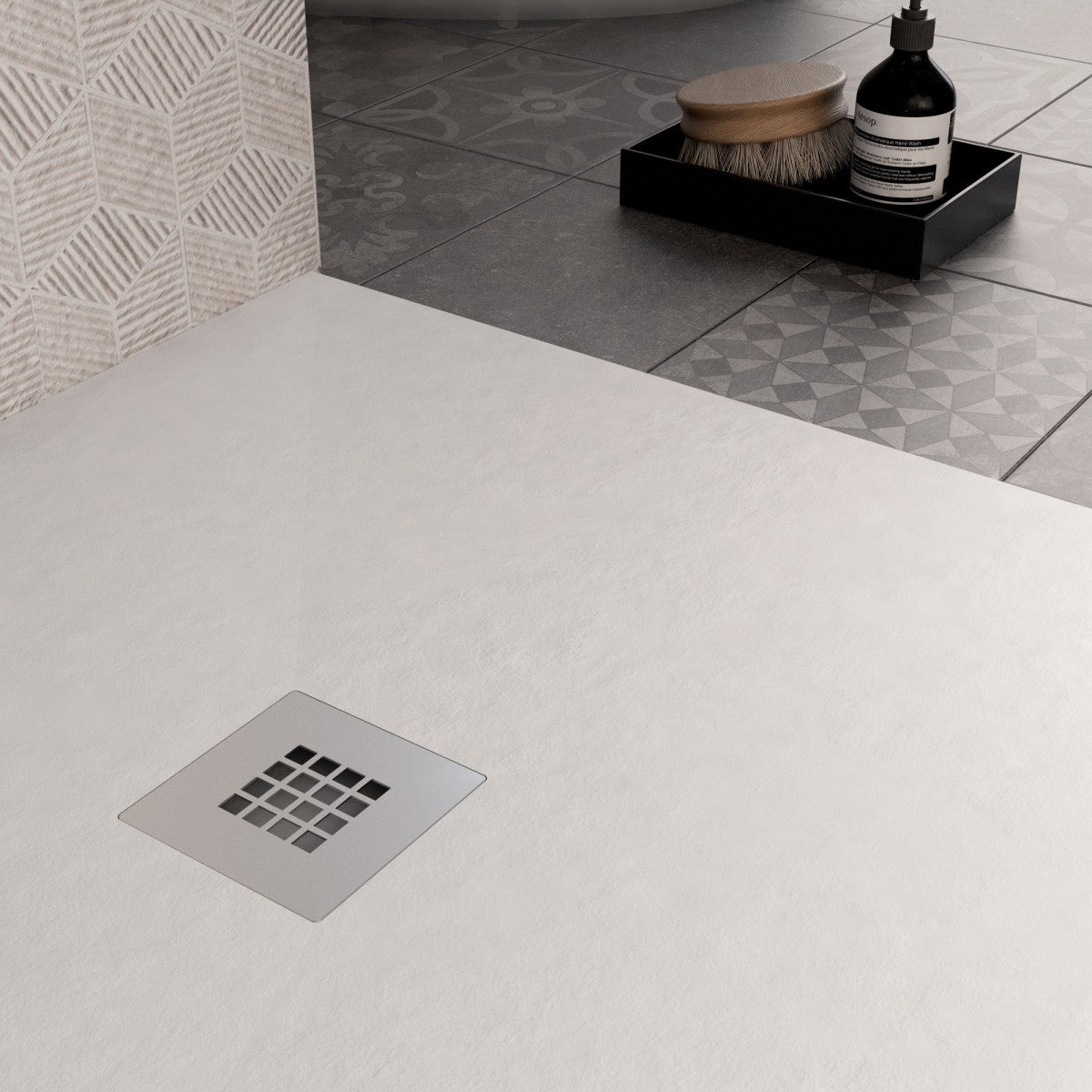 Piatto doccia in marmo resina bianco pietra cemento plus, misura 75x90