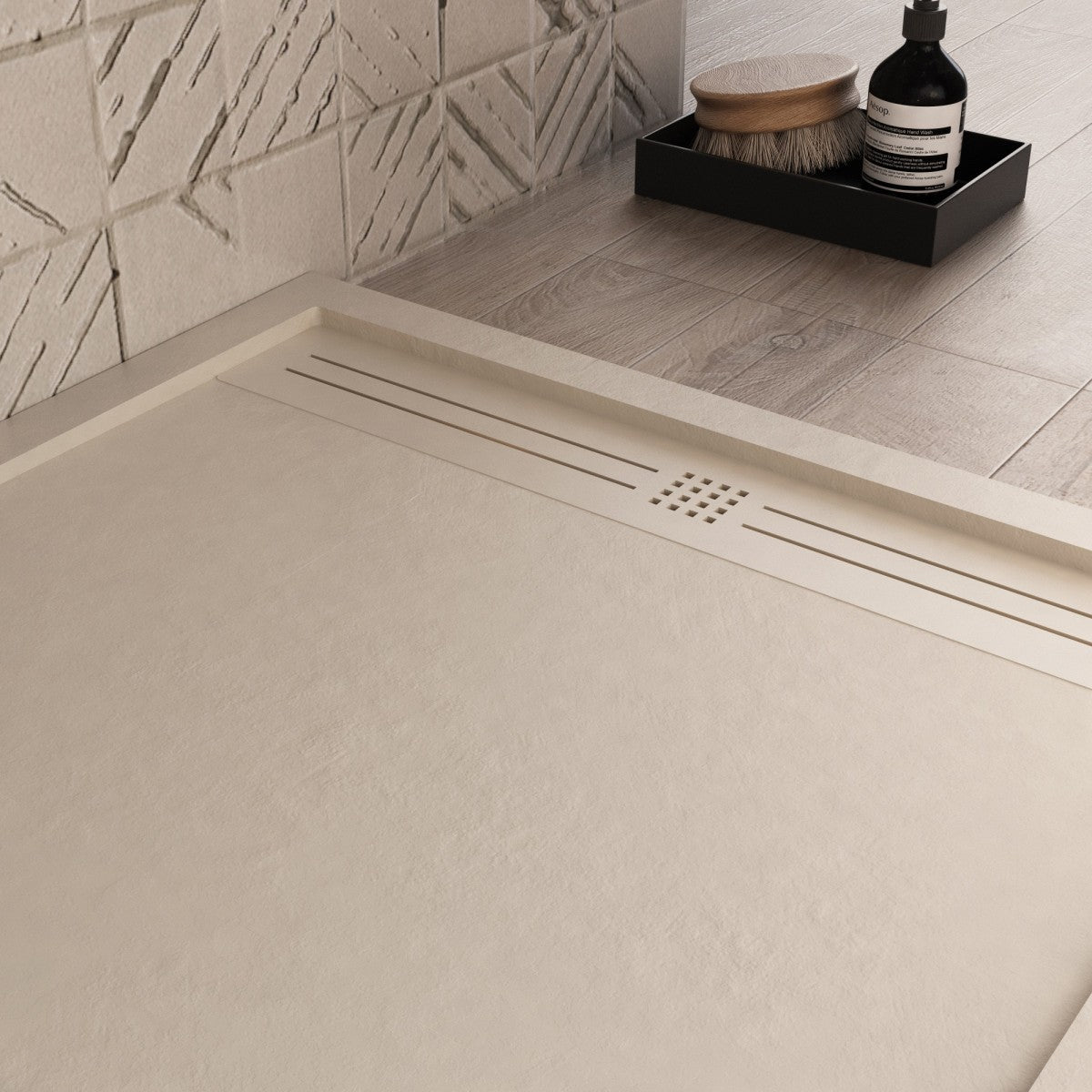 Piatto doccia in marmo resina crema pietra cemento grid, misura 80x200