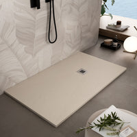 Piatto doccia in marmo resina crema pietra cemento plus, misura 75x90