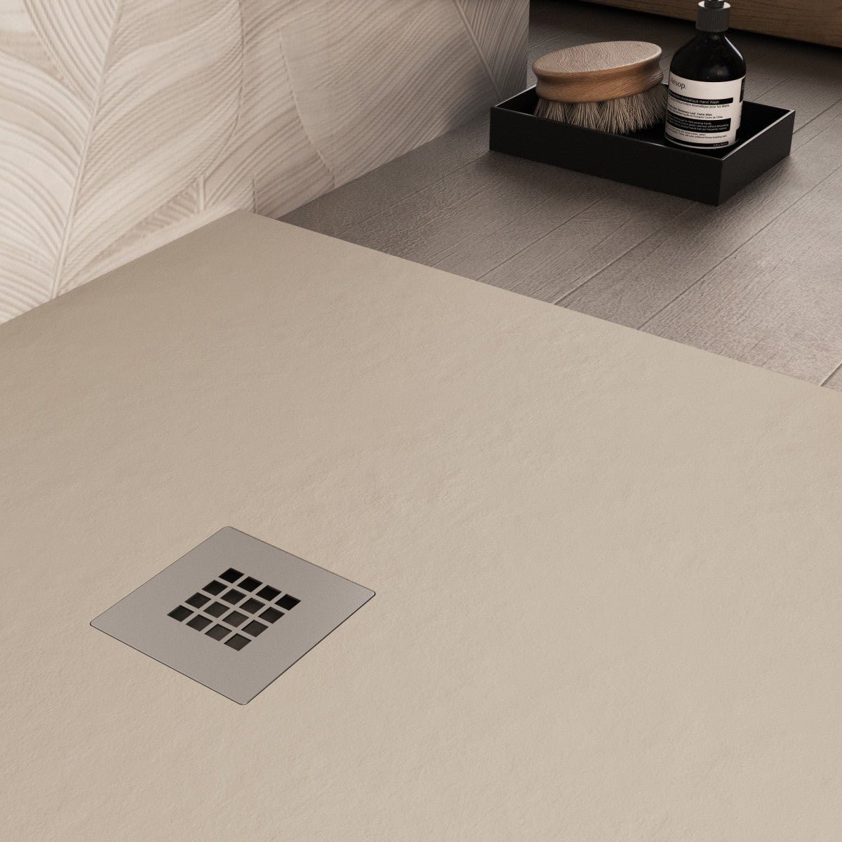 Piatto doccia in marmo resina crema pietra cemento plus, misura 70x80