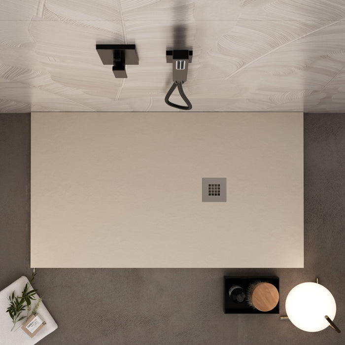 Piatto doccia in marmo resina crema pietra cemento plus, misura 75x80