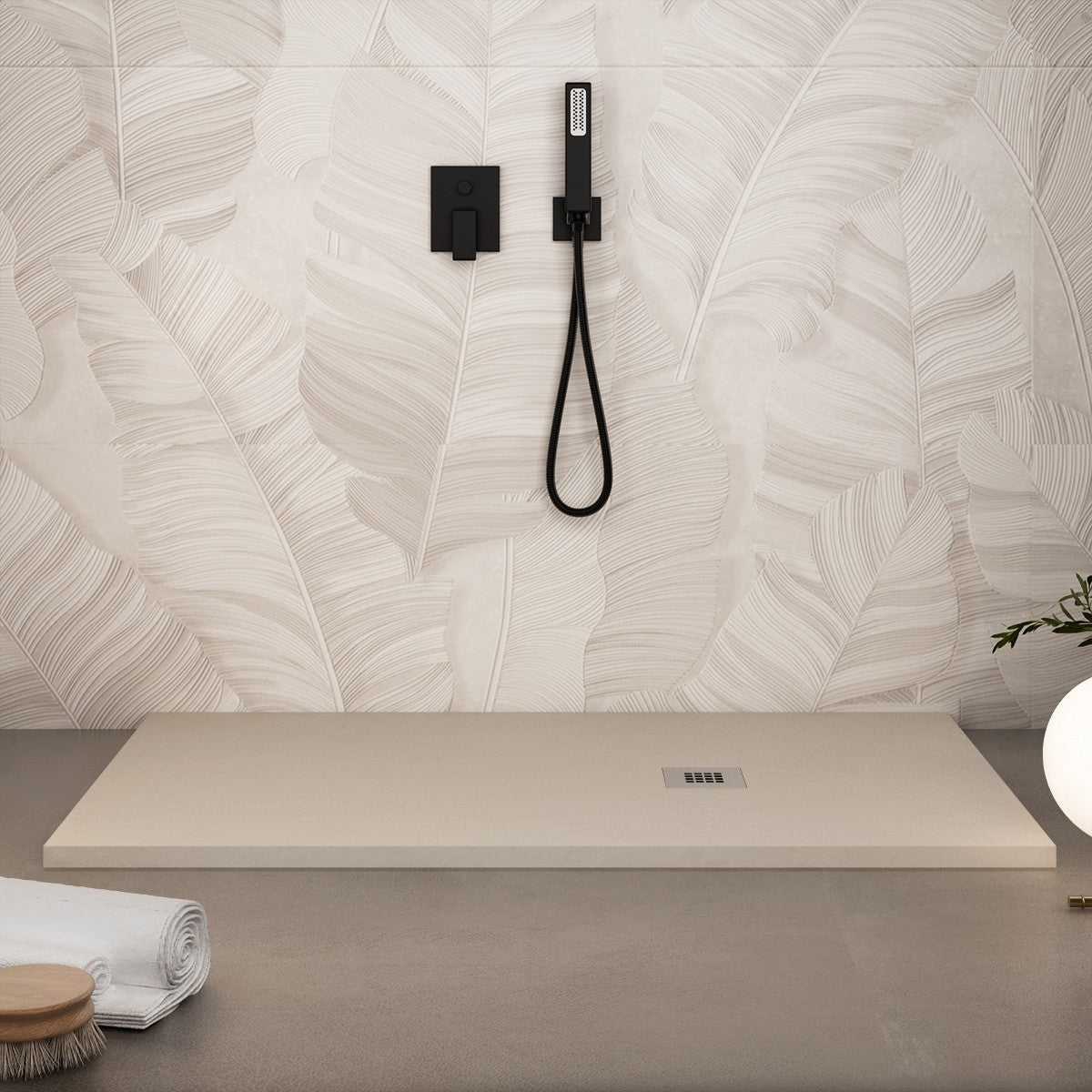 Piatto doccia in marmo resina crema pietra cemento plus, misura 75x80