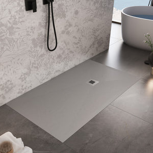 Piatto doccia in marmo resina grigio chiaro pietra cemento plus, misura 75x180