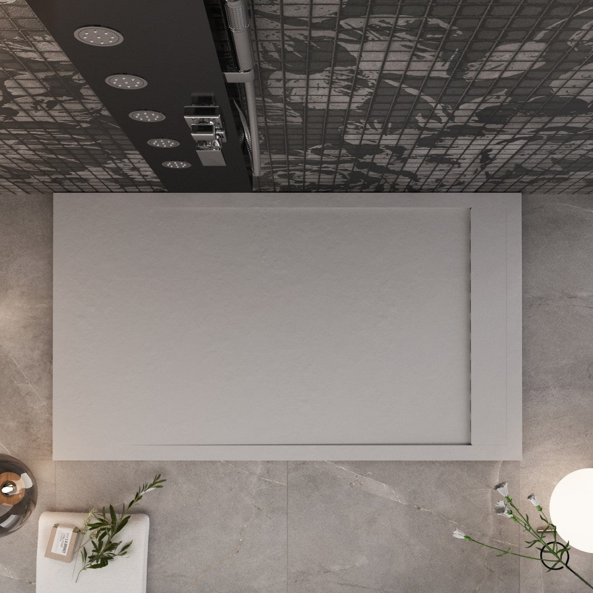 Piatto doccia in marmo resina grigio chiaro pietra cemento prestige, misura 70x110