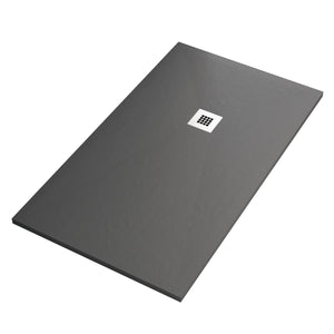 Piatto doccia in marmo resina grigio scuro pietra cemento plus, misura 75x100