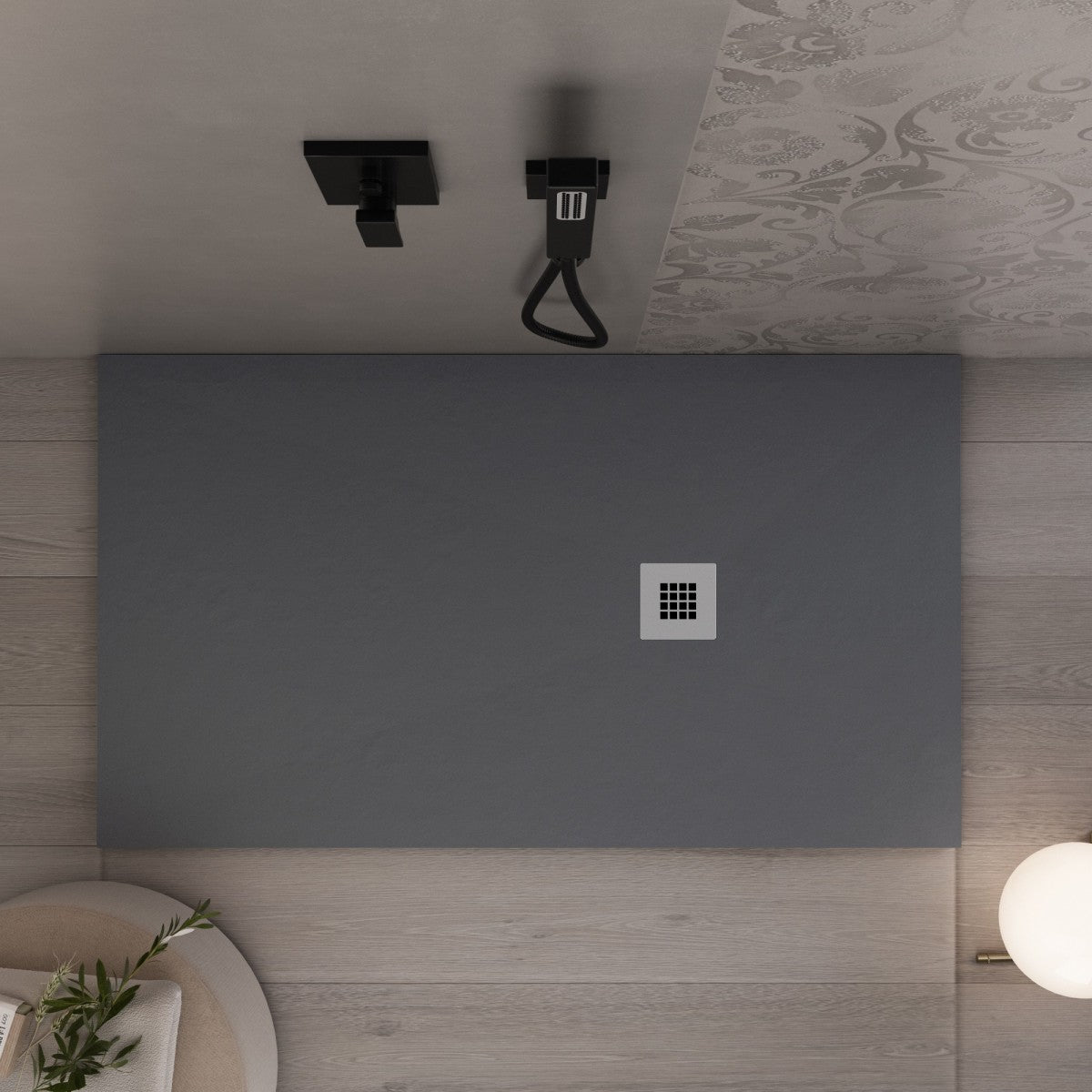 Piatto doccia in marmo resina grigio scuro pietra cemento plus, misura 75x130