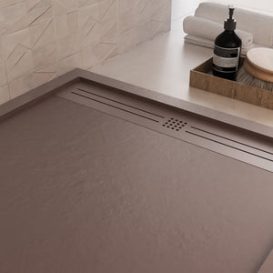 Piatto doccia in marmo resina marrone pietra cemento grid, misura 80x110