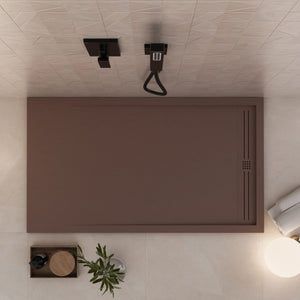 Piatto doccia in marmo resina marrone pietra cemento grid, misura 80x110