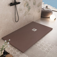 Piatto doccia in marmo resina marrone pietra cemento plus, misura 80x130